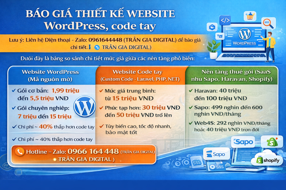 Báo Giá Thiết Kế Website WordPress, Code Tay
