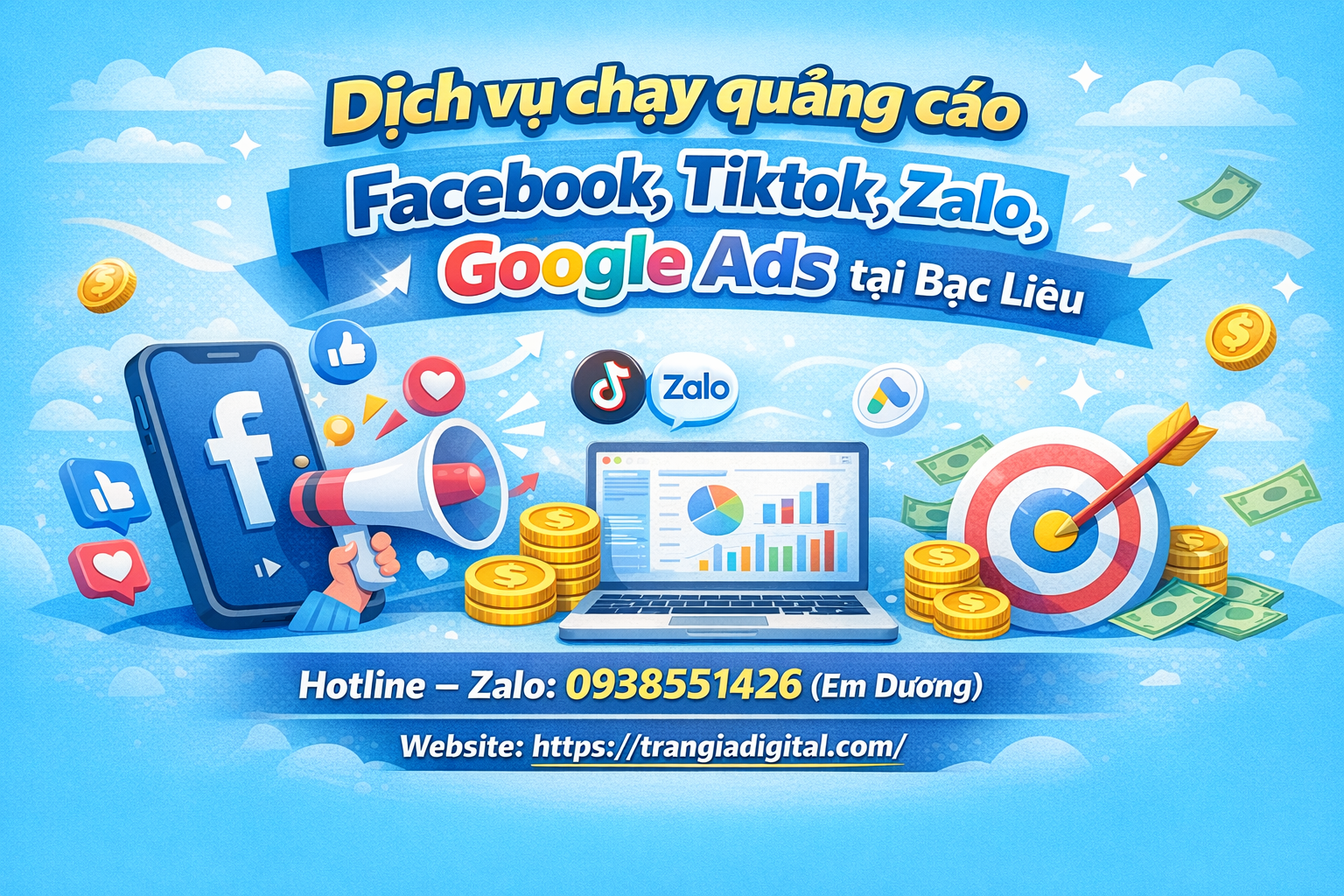 Dịch vụ chạy quảng cáo facebook, tiktok, zalo, google ads tại Bạc Liêu