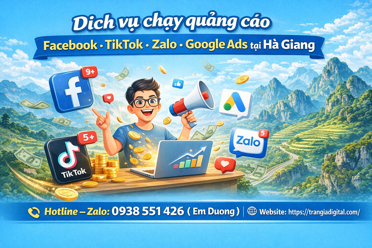 dịch vụ chạy quảng cáo facebook, tiktok, zalo, google ads tại Hà Giang