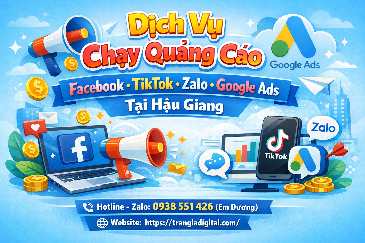 Dịch vụ chạy quảng cáo facebook, tiktok, zalo, google ads tại Hậu Giang