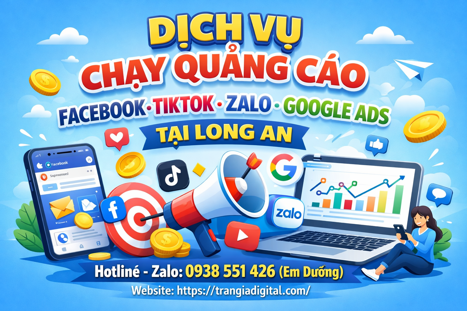 Dịch vụ chạy quảng cáo facebook, tiktok, zalo, google ads tại Long An
