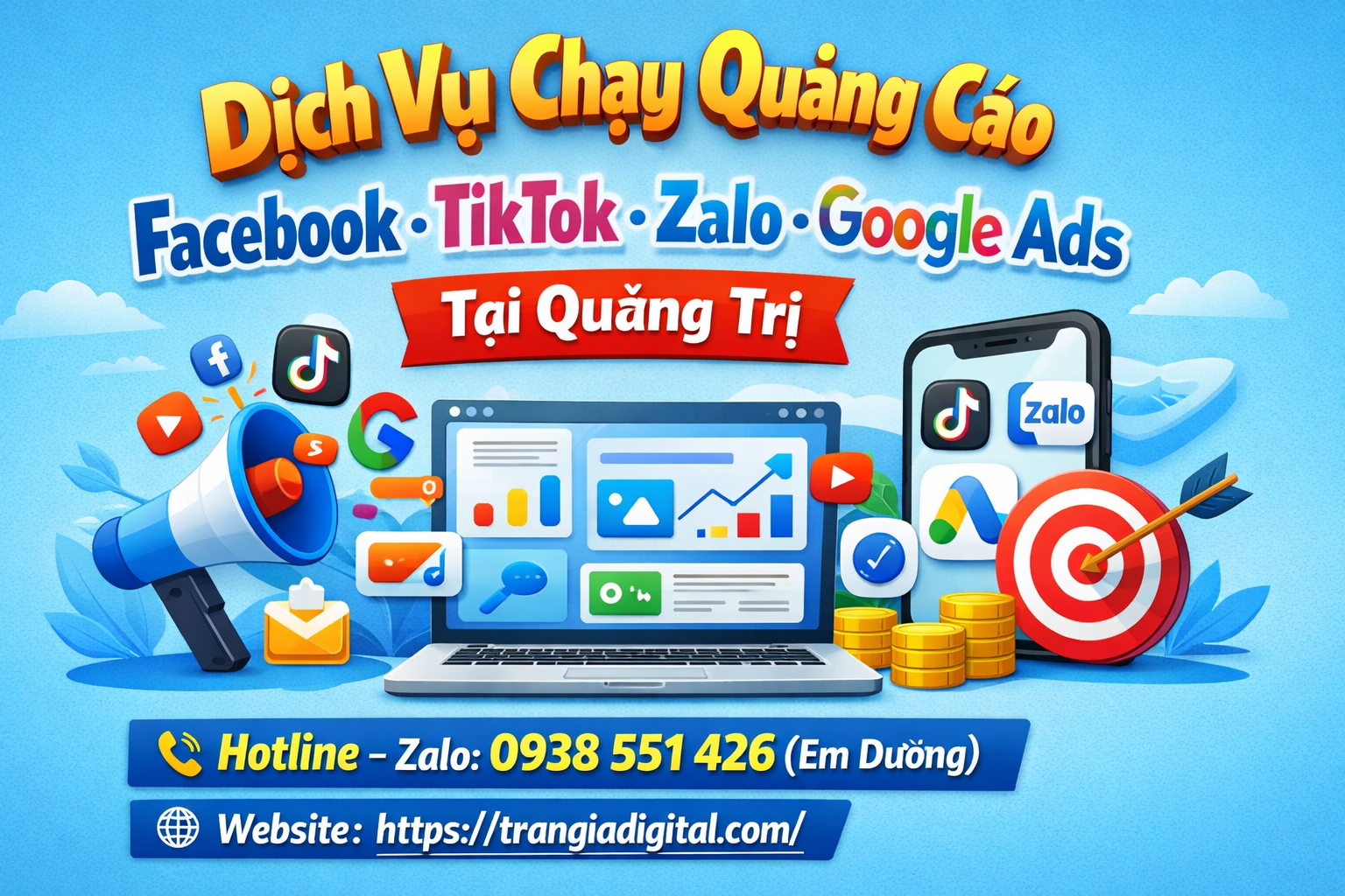 Dịch vụ chạy quảng cáo facebook, tiktok, zalo, google ads tại Quảng Trị