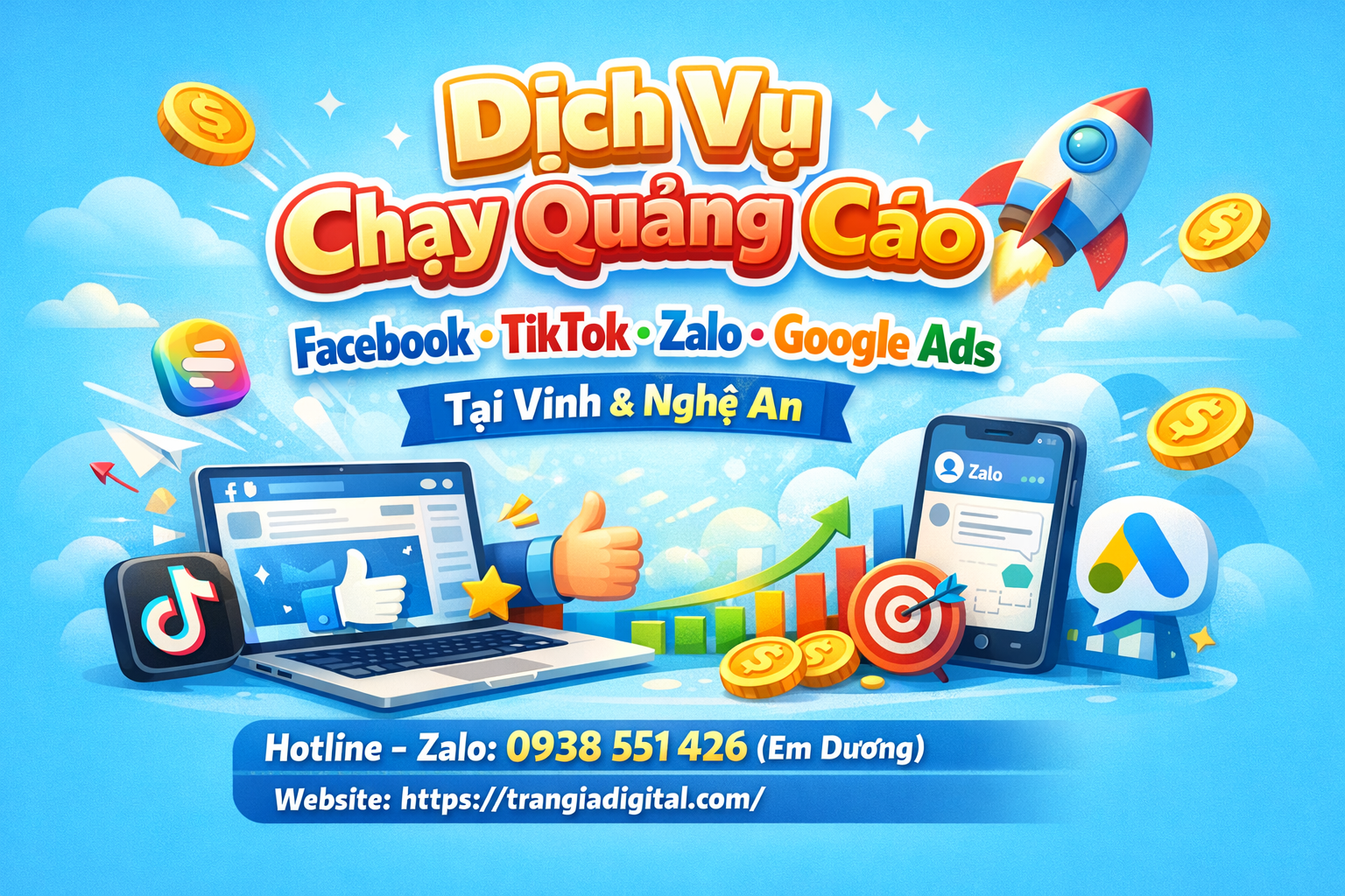 Dịch vụ chạy quảng cáo facebook, tiktok, zalo, google ads tại Vinh và Nghệ An